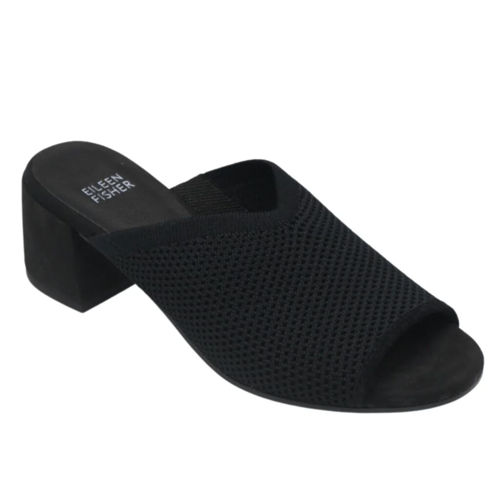 Eileen Fisher Knit Block Heel Slide Sandals Black Size 10 New